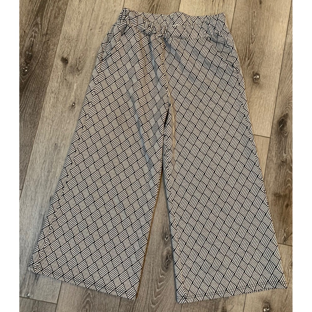 See and Be Seen Black White Textured Geometric Wide Leg Culotte Pants Retro